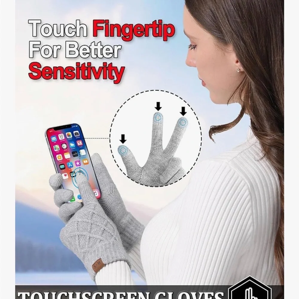 2 Pairs Winter gloves for women Touch screen Elastic Thermal knit Lining